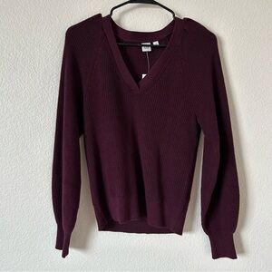 NWT Gap women’s XSmall Long Sleeve V-Neck Plum Purple Sweater